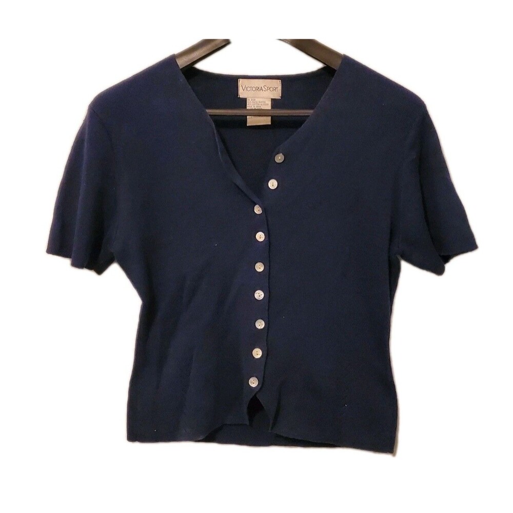 Vintage Victoria Secret Sport Short Sleeve Navy Cardigan Old Money Coastal Med